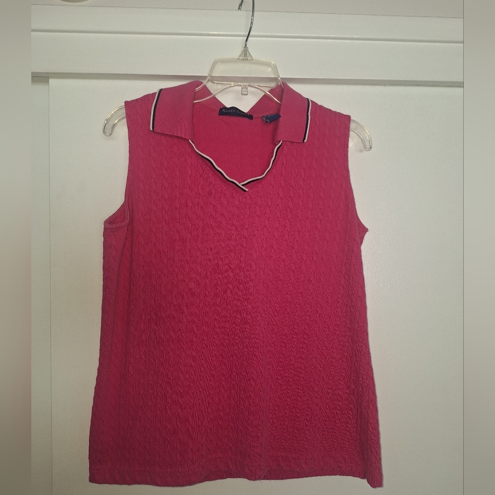 Karen Scott Hot Pink Sleeveless Polo Tank with Contrast Trim